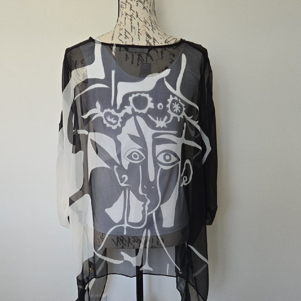 COCOON HOUSE 100% SILK KIMONO STYLE PONCHO WRAP COVERUP WEARABLE ART ABSTRACT SM - Picture 5 of 9